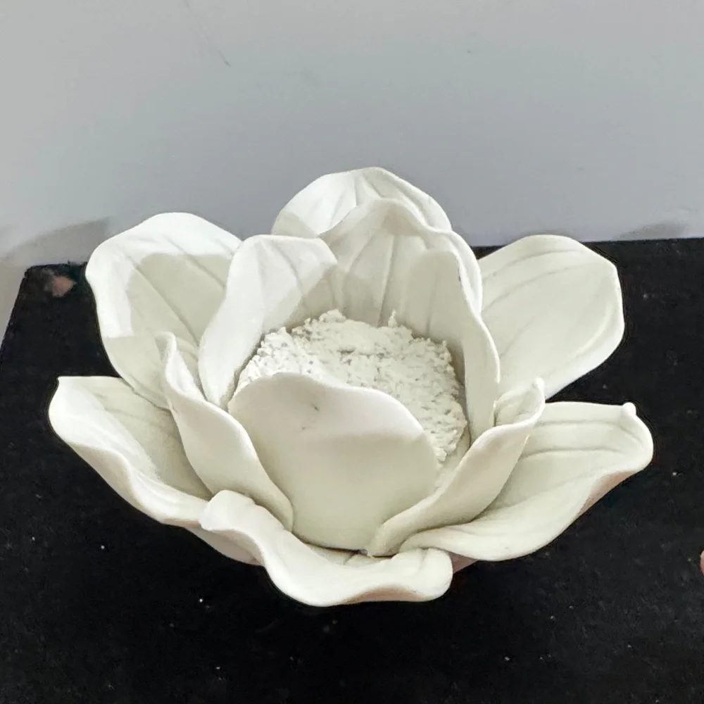 Threshold Tealight Candle Holder Porcelain White Flower Decoration (pair)